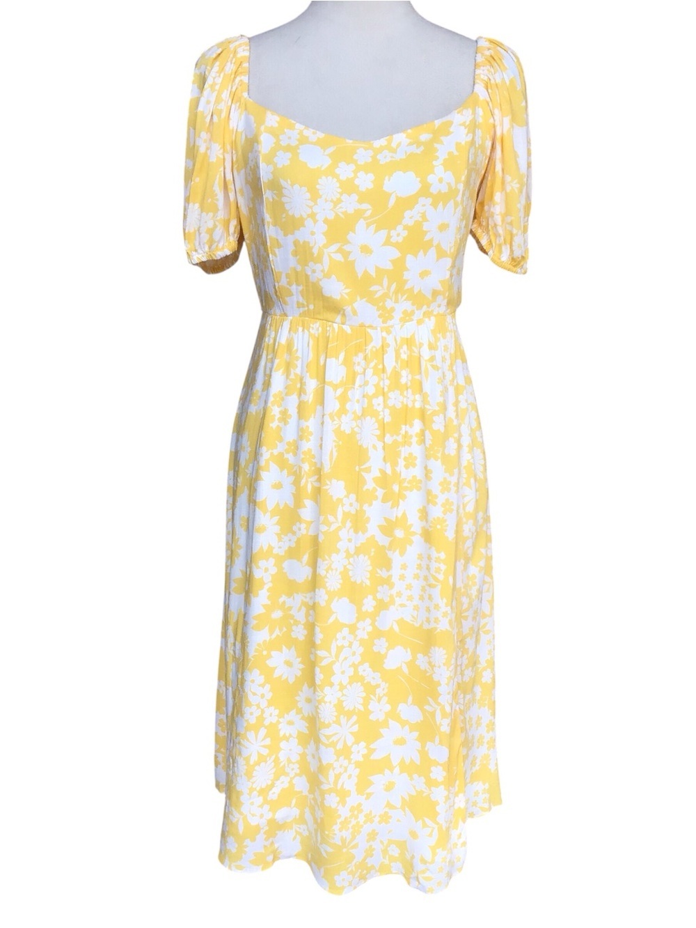 Sugar Lips Boho Yellow White Floral Puff Sleeve Dress Size Medium